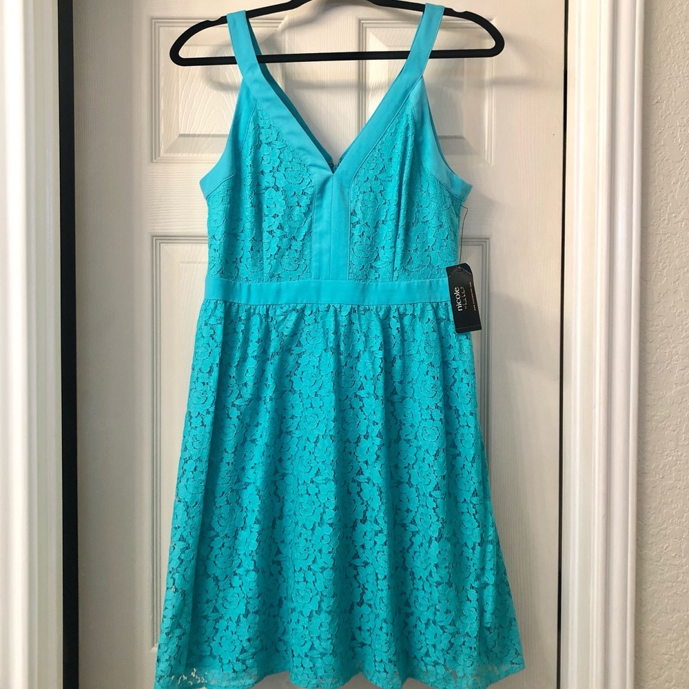 NEW Women’s Aqua Blue Lace Sleeveless Midi Dress Nicole by Nicole Miller size 6